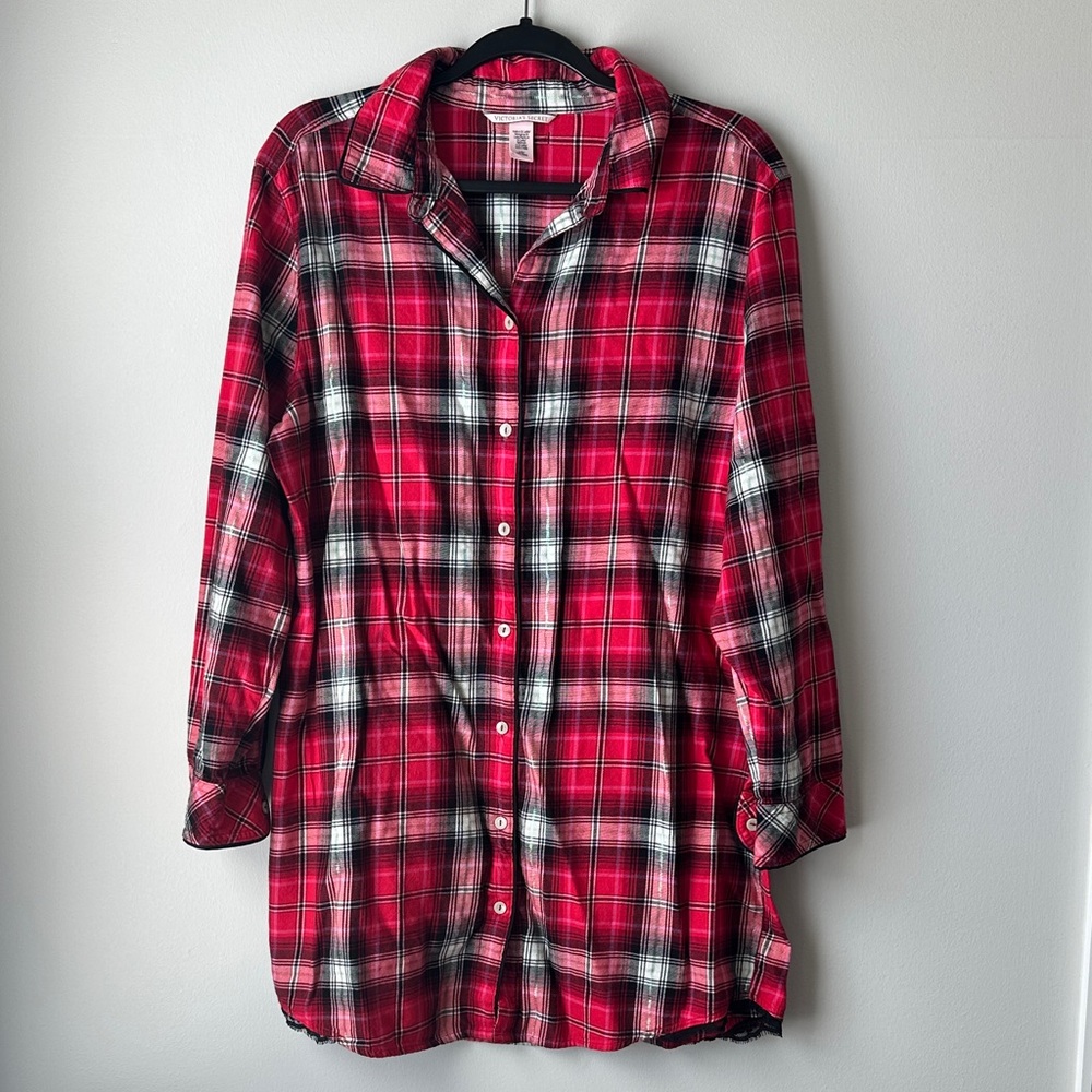 Victoria’s Secret Flannel Plaid Nightgown Sleep Shirt Size Large - Picture 2 of 6